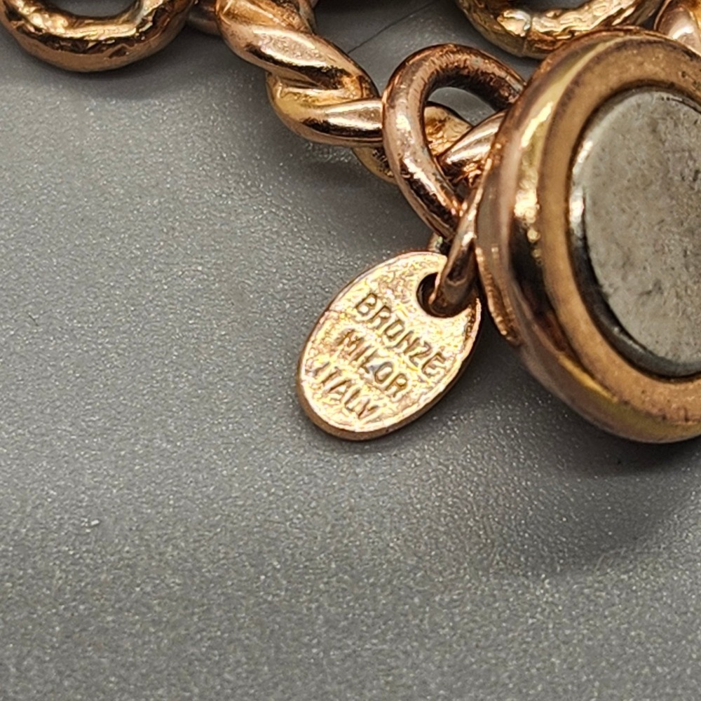 Milor Italy Bronze Multi-Row Rolo Chain Bracelet Gold Tone Magnetic Clasp - Picture 3 of 3